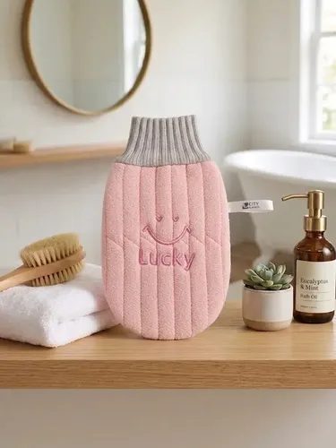 Guantes De Baño Carita Feliz Rosa