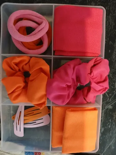Box De Accesorios Para El Pelo Para Nenas Y Mujeres Color Naranja Y Fucsia