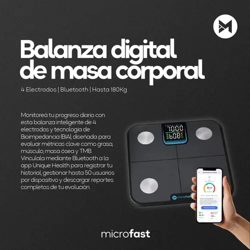 Balanza Baño Digital Personal Inteligente Masa Muscular 4 Electrodos Análisis Corporal Biompedancia App Bluetooth 180kg