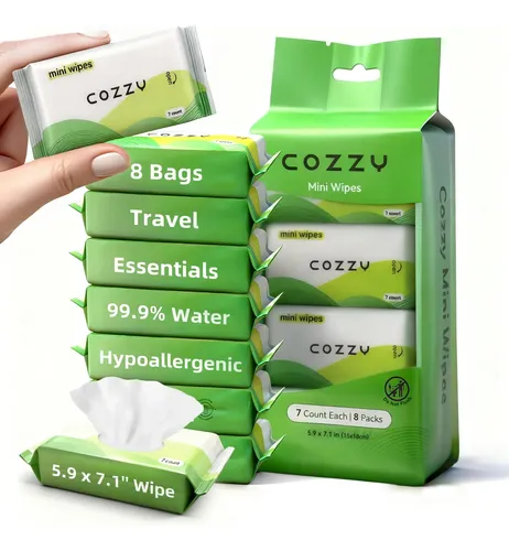 Toallitas Limpiadoras De Piel Cozzy Mini Travel, 8 Paquetes