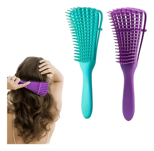 Cepillo De Cabello Para Rizado, 2 Piezas, Azul Y Morado