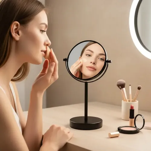Espejo de Mesada Redondo para Maquillaje, Negro Mate con Aumento 5x