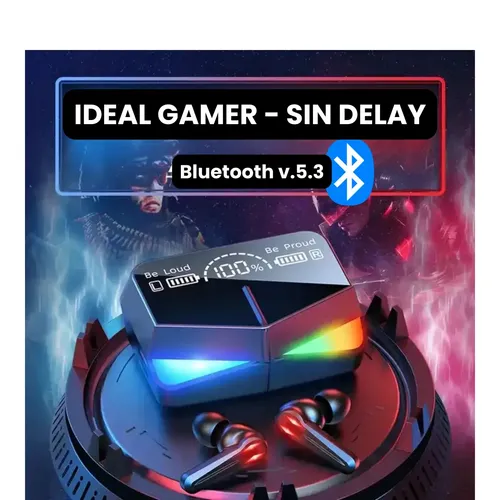 Auriculares Inalambricos Bluetooth 5.3 Gamer In Ear Tws Tactil Led Rgb Con Cancelacion De Ruido Y Microfono + Estuche Con Espejo Y Power Bank Usb Pantalla Lcd Gxtronics