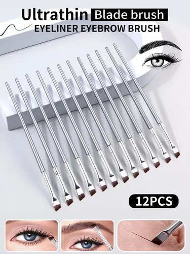 Set De 12 Pinceles Delineadores De Ojos Plateados De Hoja Fi
