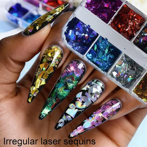 Kit De Lentejuelas Y Láminas Holográficas Para Uñas