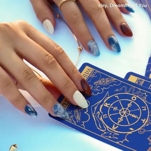 Tiras De Uñas Heyhae, Gel Semicurado, Mármol Azul Primavera,