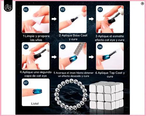 Kit Uñas Esmalte Gel Semipermanente Efecto Ojo Gato Iman