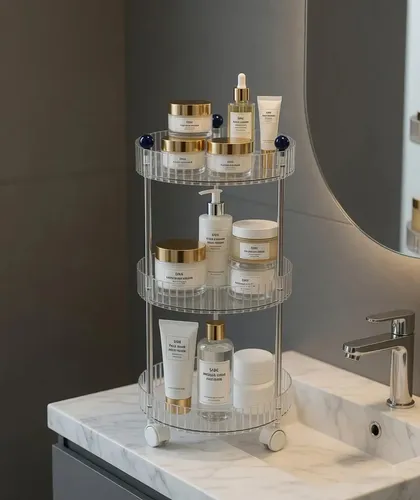 Organizador Maquillaje Porta Cosmetico 3 Niveles Ruedas Transparente