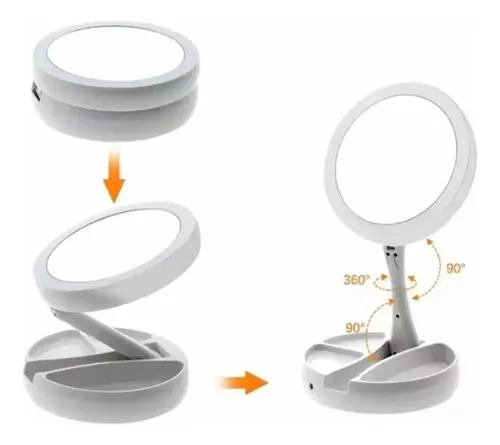 Espejo Doble Aumentox10 Luz Led Usb Recargable 360 Plegable