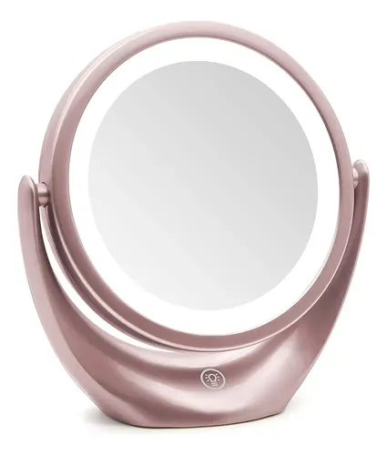 Espejo Maquillaje Led Rosa Portátil Con Aumento 5 Aume P