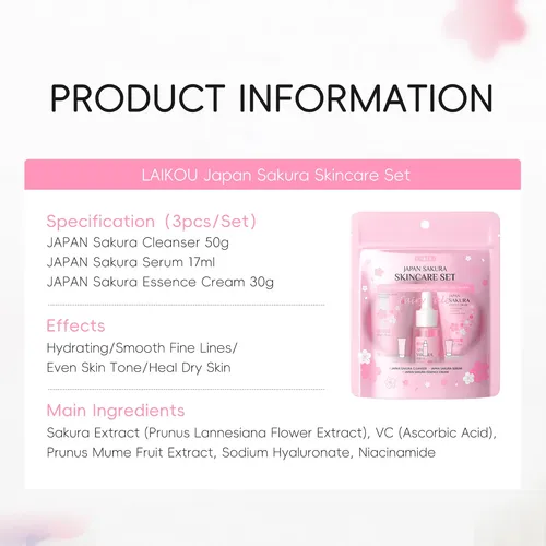 Kit De Skincare Sakura Laikou 3 Piezas – Hidratante Y