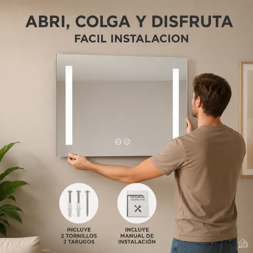 Espejo Luz Led Desempañador Rectangular 50×70 Moderno Baño