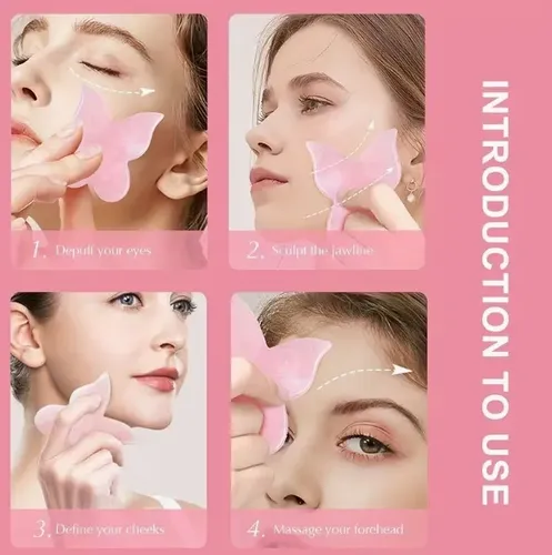 Herramienta Gua Sha Con Forma De Mariposa De Cuarzo Rosa Nat