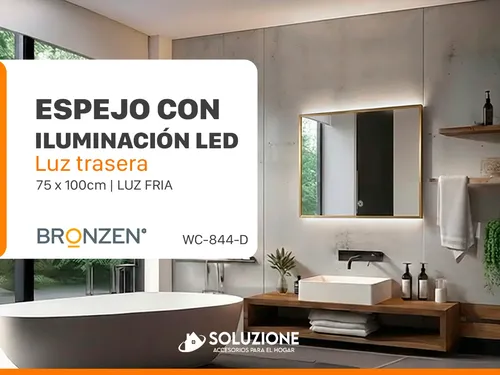 Espejo Premium Luz Led Trasera Horizontal Dorado 75 X 100 Cm