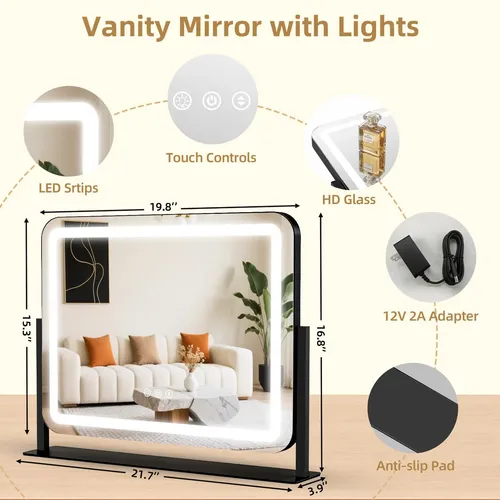 Espejo De Tocador Gioeda 55x43cm Con Aumento 10x Y Luz Led