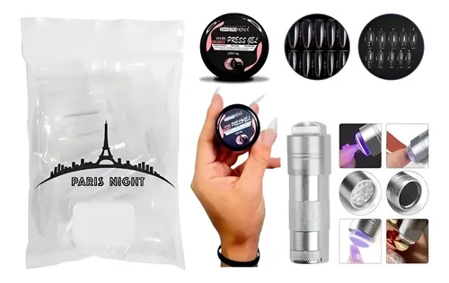 Kit Soft Gel 50 Tips Paris Night + Gel Solido + Linterna Uv
