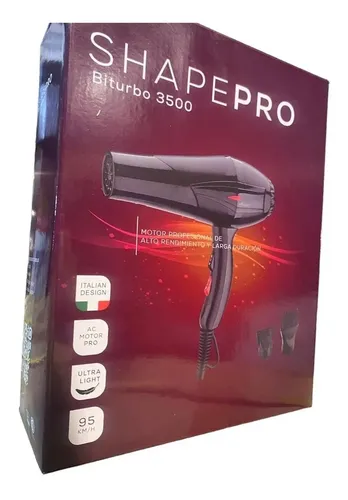 Secador de Pelo Profesional Shape Biturbo 3500 Negro 2100W Pro con Aire Frío