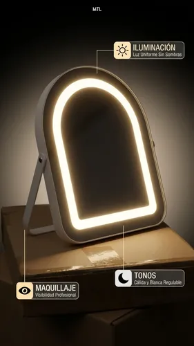 Espejo Maquillaje Led Mtl Luz Touch Ajustable Diseño Moderno
