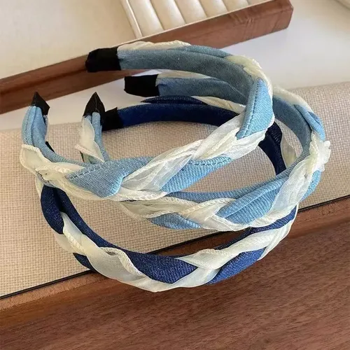 Vincha De Malla Azul Trenzada, Aro Para El Pelo