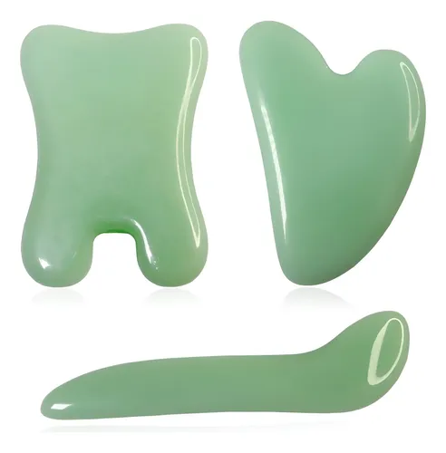 Kit Masaje Gua Sha Jade Natural Drenaje Linfático Facial