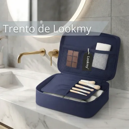 Portacosmético neceser maquillaje Negro Lookmy | necessaire organizador bolso de viaje impermeable lavable compacto | ideal maleta, valija y cartera de mujer y hombre | neceser cosméticos