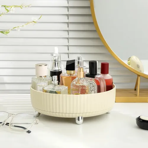 Organizador Giratorio 360 Para Maquillaje Y Perfume Beige