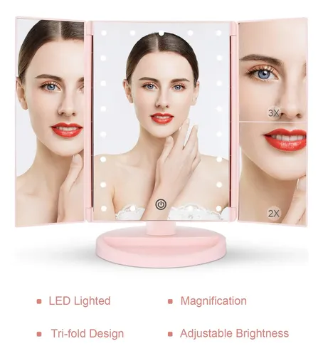 Espejo De Maquillaje Deweisn Con Luz Led 21 Y Aumento Rosa