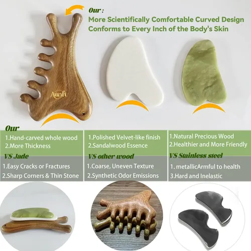 Gua Sha Tool Aurift 4 En 1 Para Rostro Y Cuerpo, Madera De S