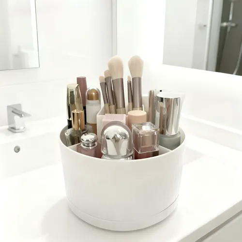 Organizador Maquillaje Skincare Cosméticos Giratorio Blanco