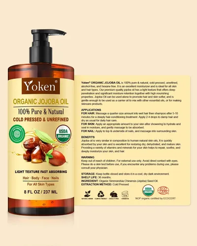 Aceite De Jojoba Orgánico Yoken 236ml Prensado En Frío