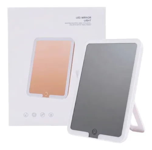 Espejo Touch Luz Led C/soporte Recargable 3 Tonos Maquillaje