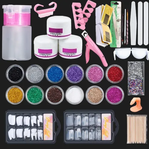 Kit De Uñas De Acrílico Con Polvo Líquido Brillo Tips
