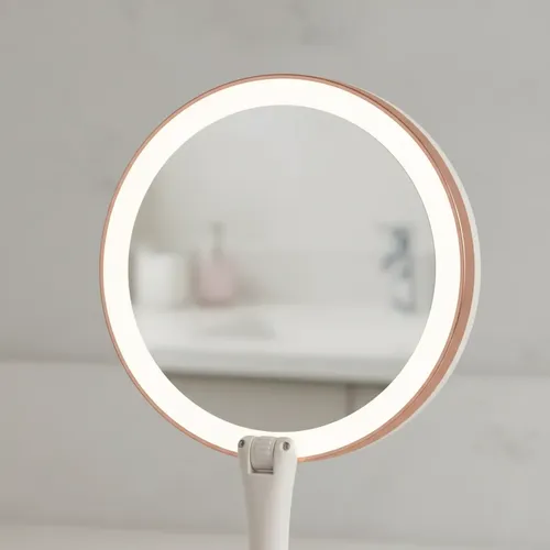 Espejo De Maquillaje Circular Con Luz Led Plegable Con Pie