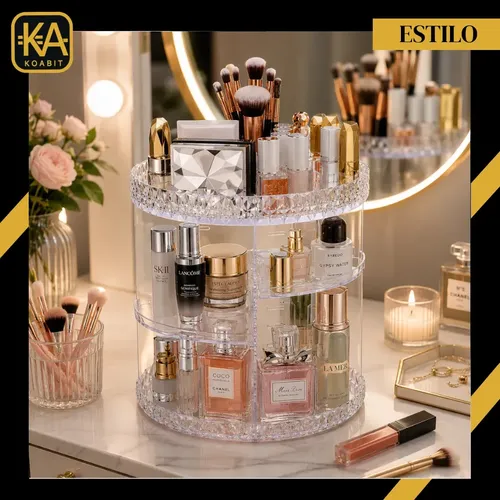 Organizador Giratorio Maquillaje Acrílico Transparente 360° Perfumes Cremas Labiales Brochas Multiuso Gran Capacidad Para Baño Dormitorio Tocador Koabit
