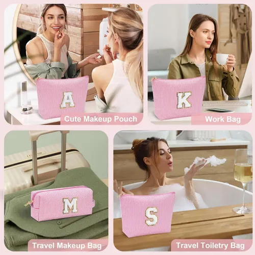 Bolsa De Maquillaje Yoolife Pink Preppy Para Niñas Con Letra