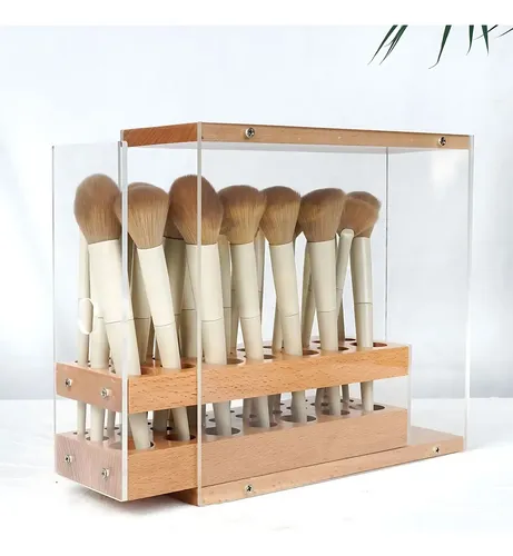 Porta Brochas Y Pinceles Norcel, Organizador De Maquillaje Cerrado De Madera Y Acrilico