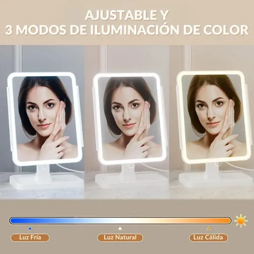Espejo De Luz Led Maquillaje Con Aumento 3 Modos 10x 5x 2x Blanco Trafolec Baño Dormitorio Ajustable Recargable