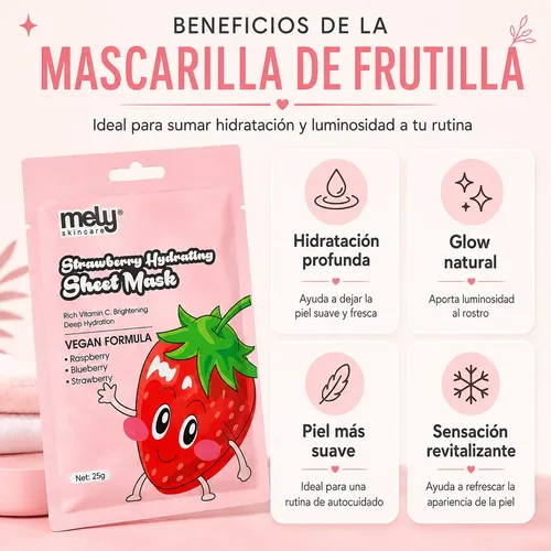 Kit X3 Mascarillas Faciales Mely Frutilla Hidratantes 25g