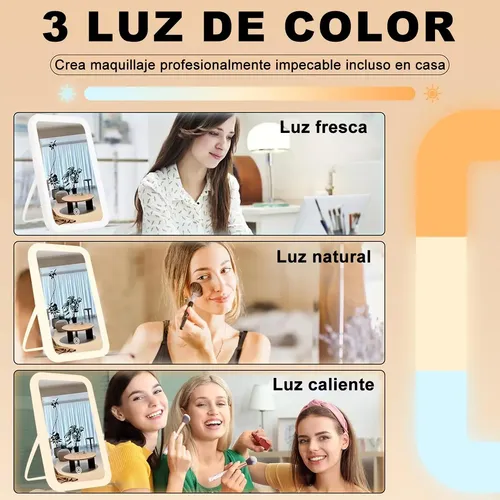 Espejo De Maquillaje Led De 3 Niveles, Portátil Recargable P