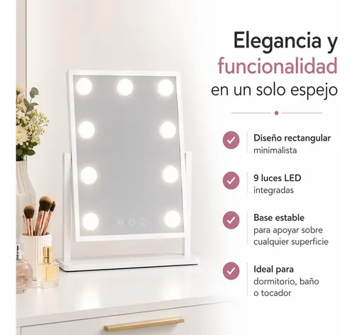 Espejo Led Maquillaje 9 Luces Usb Con Control Táctil