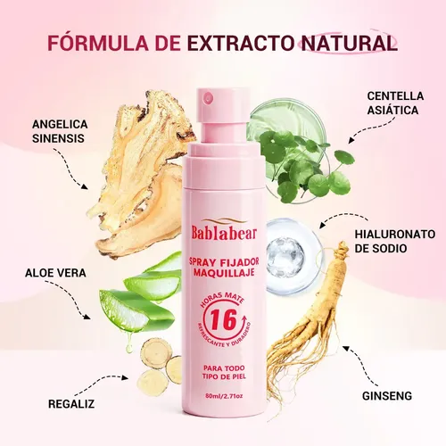 Bablabear Spray Fijador Maquillaje Mate 80 Ml Dura 16 Horas