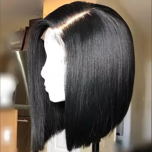 Peluca Corta De Pelo Liso, Diseño De Encaje En La Parte Dela
