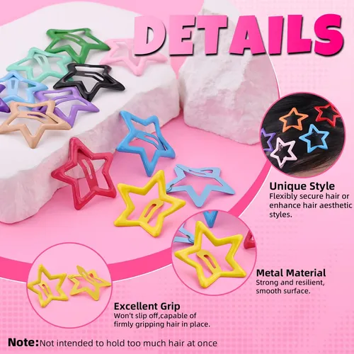 100 Pinzas De Pelo Con Estrellas De Colores