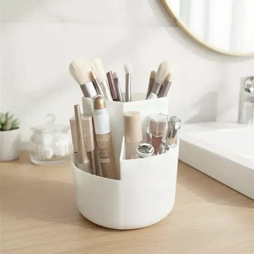 Organizador Giratorio Blanco Porta Maquillaje Escritorio