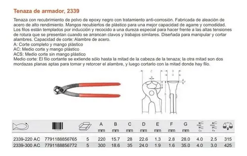 Tenaza Armador 300mm Bahco 2339-300 medio corte