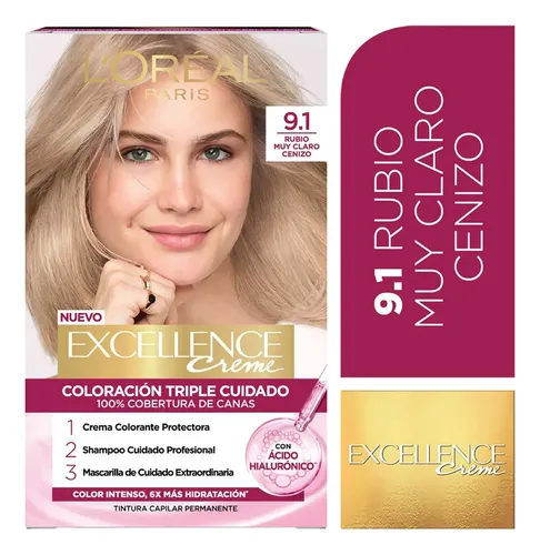 Kit Tintura Excellence Creme Tono 9.1 Rubio Muy Claro Ceniza