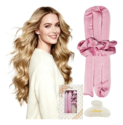 Rulos Sin Calor Rosa Con Satin Y Accesorios Para Dormir