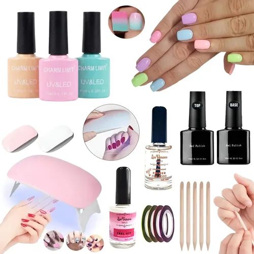 Kit Esmaltes Semipermanentes Uv Cabina Primer Base Top Coat
