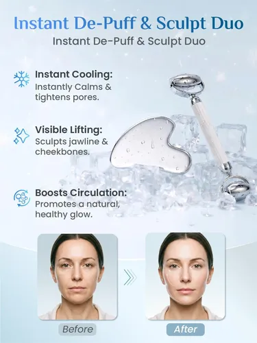 Kit Gua Sha Y Rodillo Facial Acero Inoxidable Silver