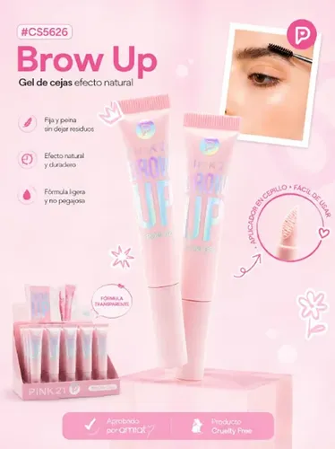 Gel Fijador De Cejas Pink21 Brow Up Con Cepillo Transparente